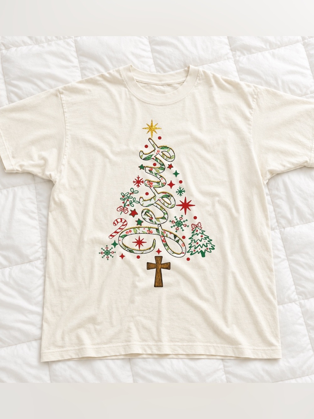 Christmas Tree Graphic Tee, Gildan Off White Vintage Shirt, Merry Christmas Tee